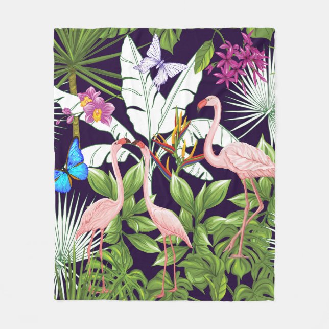 Seamless pattern, background with flamingo and tro fleece blanket (Front)