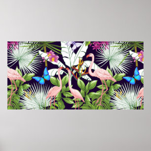Seamless pattern, background with flamingo and tro poster