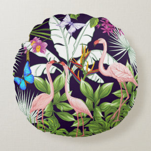 Seamless pattern, background with flamingo and tro round cushion
