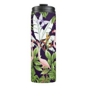 Seamless pattern, background with flamingo and tro thermal tumbler