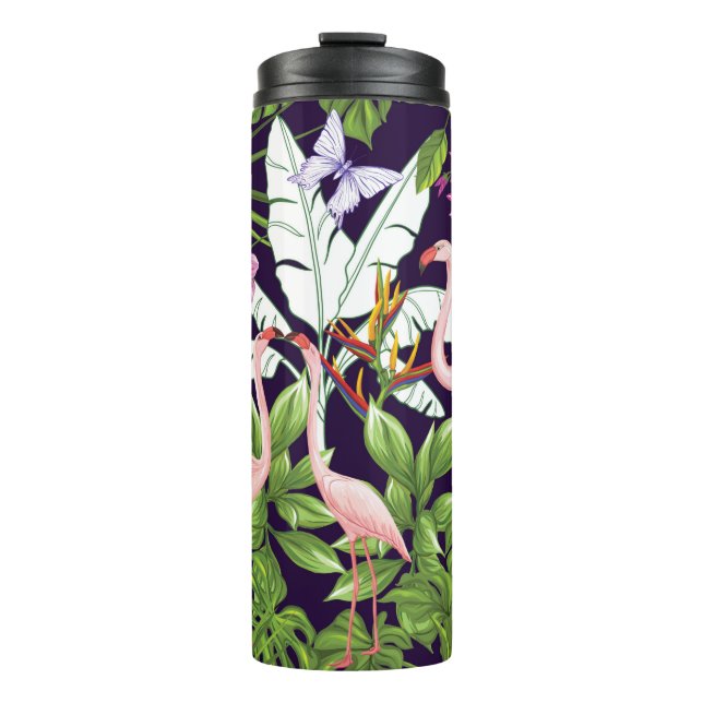 Seamless pattern, background with flamingo and tro thermal tumbler (Front)