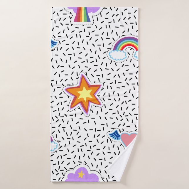 Seamless pattern background with patch cartoon sta bath towel (Bath Towel)