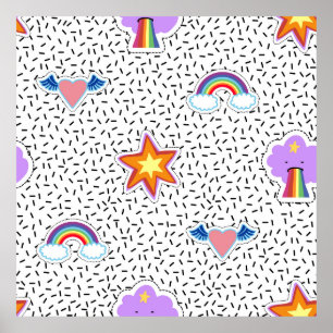 Seamless pattern background with patch cartoon sta poster