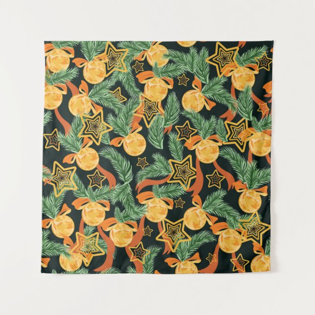 seamless pattern background with Pine leaves, star Tapestry (Front)