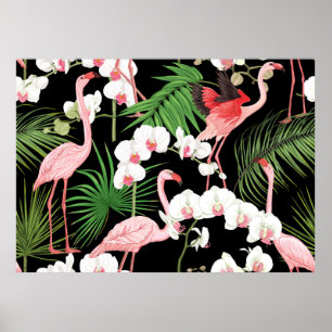 Seamless pattern, background with tropical plants, poster