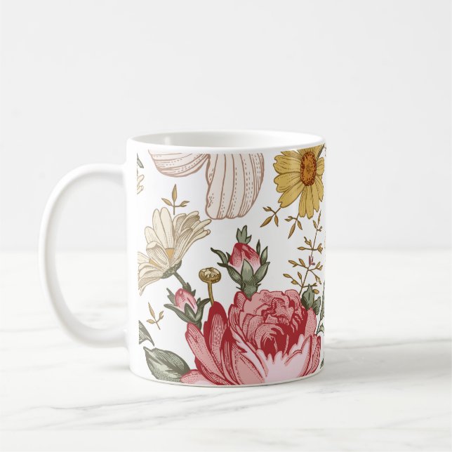 Seamless pattern. Beautiful pink blooming realisti Coffee Mug (Left)