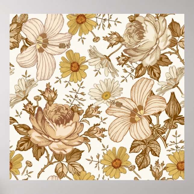 Seamless pattern. Beautiful pink blooming realisti Poster (Front)