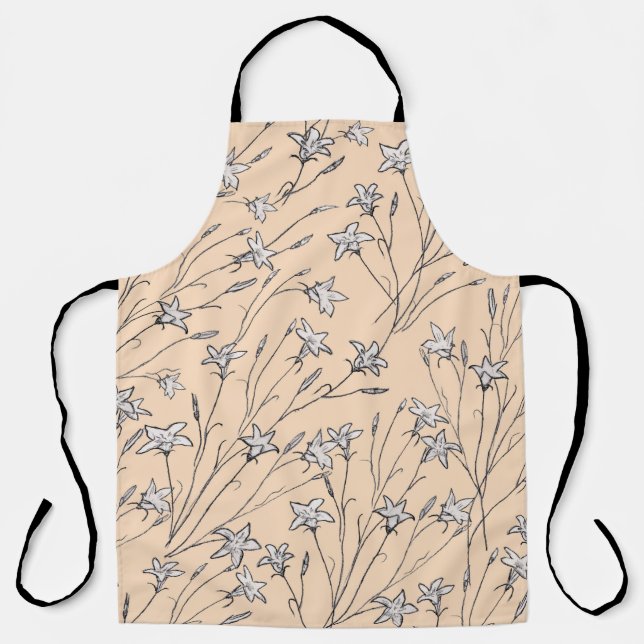 seamless pattern bell flowers pastel line out art, apron (Front)