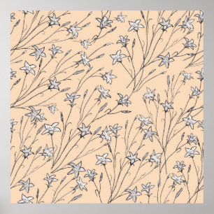 seamless pattern bell flowers pastel line out art, poster
