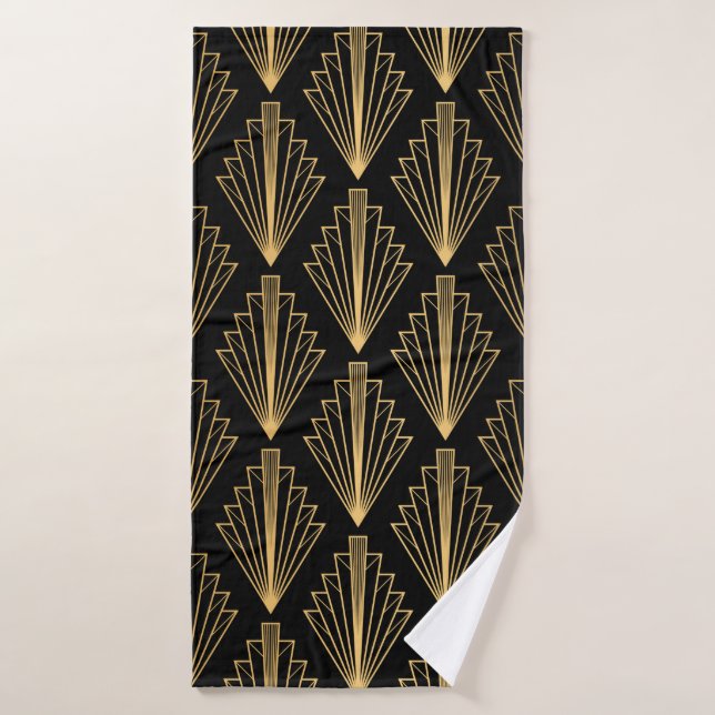Seamless pattern black and gold background bath towel (Bath Towel)