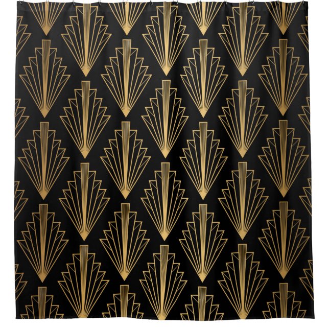 Seamless pattern black and gold background shower curtain (Front)