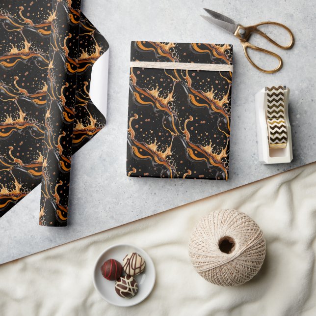 Seamless Pattern Black Coffee Splash Wrapping Paper (Crafts)