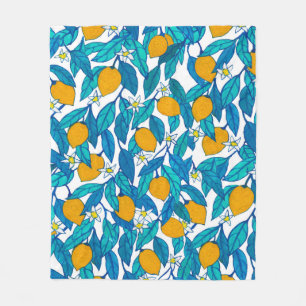 Seamless pattern. Blooming lemon. Flowers neroli. Fleece Blanket