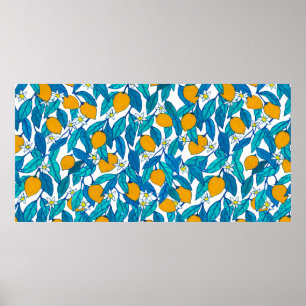 Seamless pattern. Blooming lemon. Flowers neroli. Poster