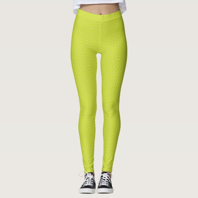 Seamless pattern  bright lime polka dot pattern leggings (Front)