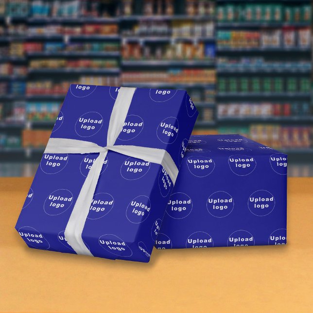 Seamless Pattern Business Logo Blue Wrapping Paper (Seamless pattern of your business logo on blue wrapping paper.)