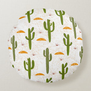 Seamless pattern, cactus, sand texture, Mexican st Round Cushion