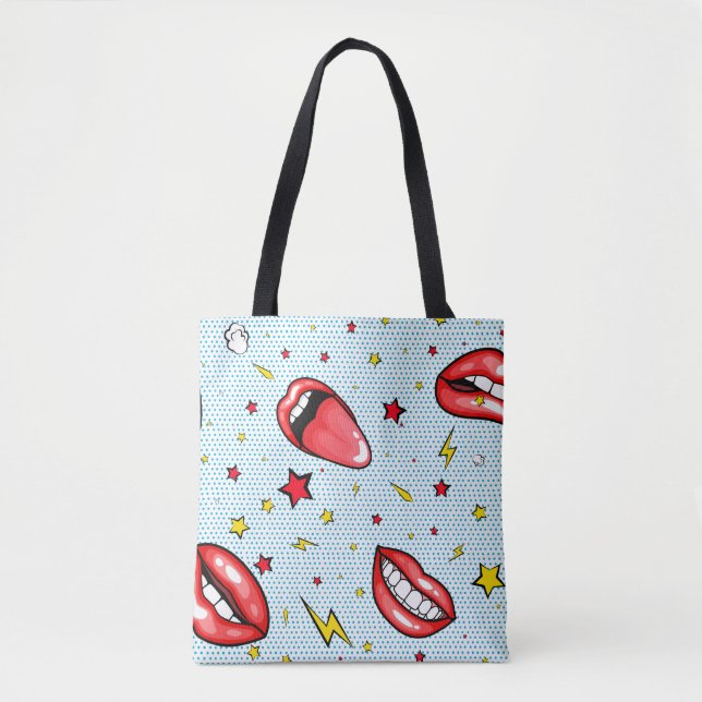 Seamless pattern cartoon comic super speech bubble tote bag (Front)