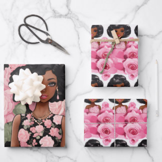 seamless pattern cartoon doll Black Girl Barbie. Wrapping Paper Sheet