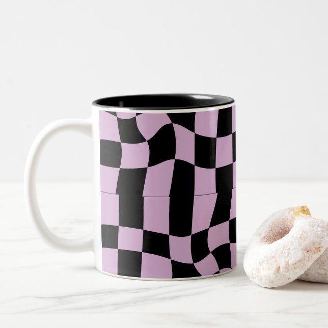 Seamless pattern chequered square pattern. Two-Tone coffee mug (With Donut)
