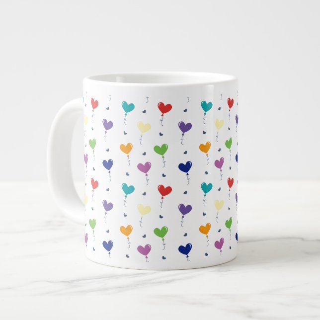 Seamless Pattern Colourful Heart Balloon Large Coffee Mug (Front Left)