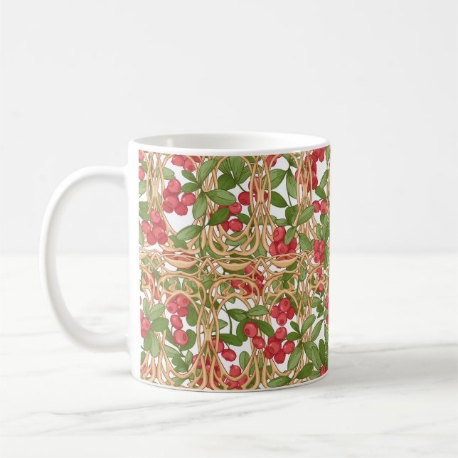 Seamless pattern cranberry in a wicker basket made coffee mug (Left)