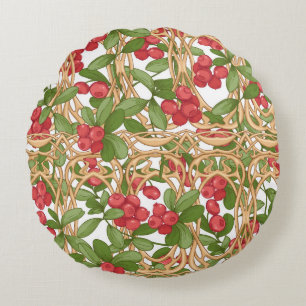 Seamless pattern cranberry in a wicker basket made round cushion