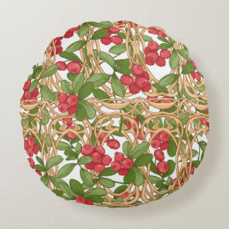 Seamless pattern cranberry in a wicker basket made round cushion