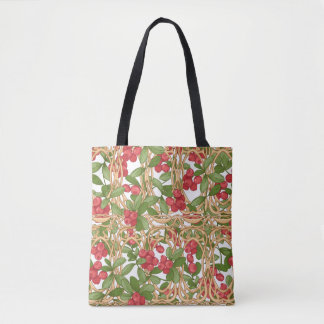 Seamless pattern cranberry in a wicker basket made tote bag
