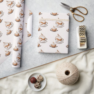 Seamless Pattern Cup of Cappuccino Wrapping Paper