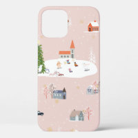 Seamless pattern Cute Christmas landscape in the t