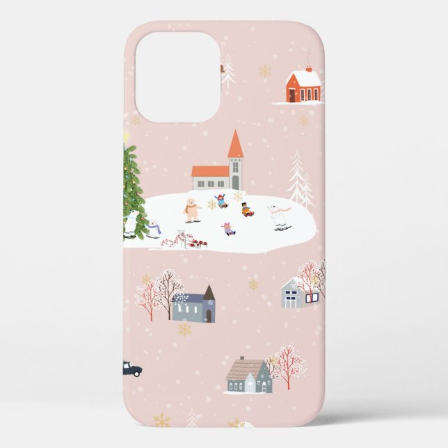 Seamless pattern Cute Christmas landscape in the t Case-Mate iPhone Case (Back)