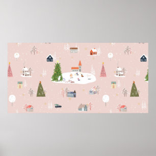 Seamless pattern Cute Christmas landscape in the t Poster