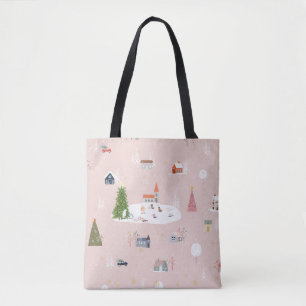 Seamless pattern Cute Christmas landscape in the t Tote Bag
