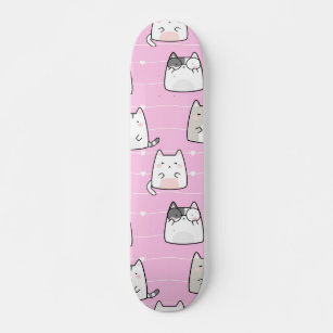 Seamless Pattern Cute Kawaii Cats heart line Skateboard