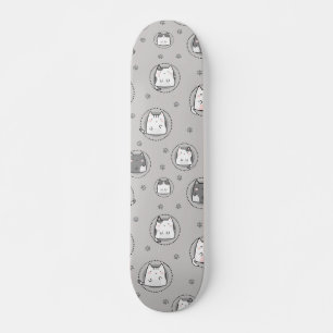 Seamless Pattern Cute Kawaii Cats Paw Skateboard