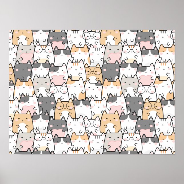 Seamless Pattern Cute Kawaii Cats Poster (Front)