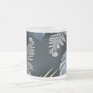 Seamless Pattern Dark Leaves Tropic Plants Frosted Glass Coffee Mug