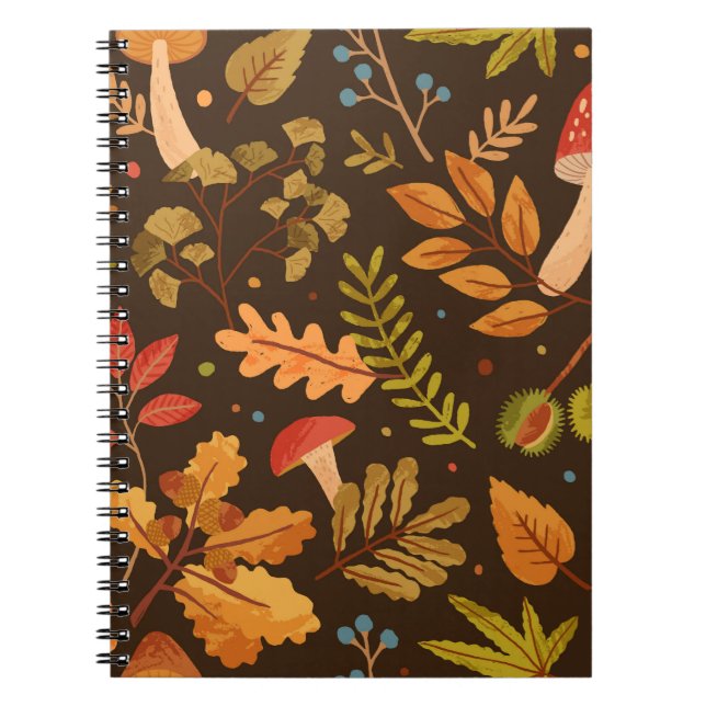 Seamless pattern decorated with autumn leaves, for notebook (Front)