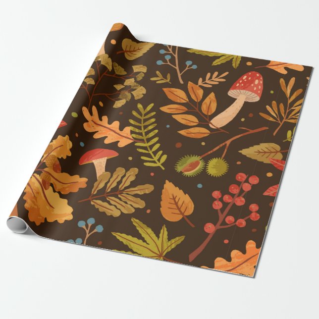 Seamless pattern decorated with autumn leaves, for wrapping paper (Unrolled)