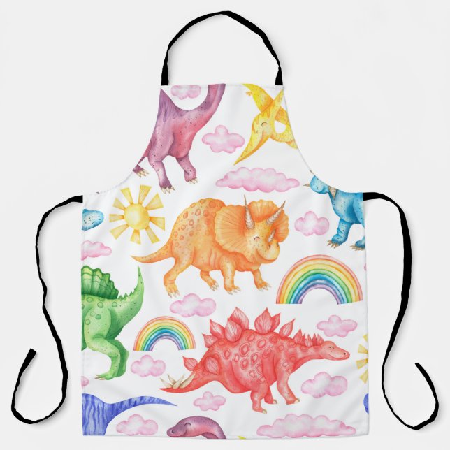 Seamless pattern depicting colored dinosaurs, rain apron (Front)