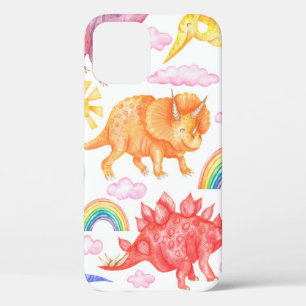 Seamless pattern depicting coloured dinosaurs, rai iPhone 12 case