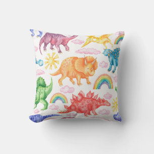 Seamless pattern depicting coloured dinosaurs, rai cushion