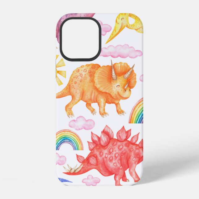 Seamless pattern depicting coloured dinosaurs, rai iPhone case (Back)