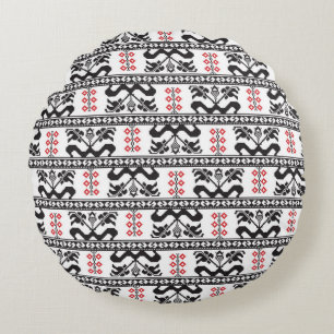 Seamless pattern design inspired by Romanian tradi Round Cushion