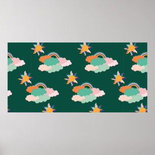 Seamless pattern design with colourful clouds and  poster