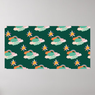 Seamless pattern design with colourful clouds and poster