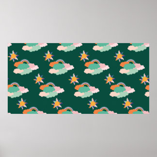 Seamless pattern design with colourful clouds and  poster