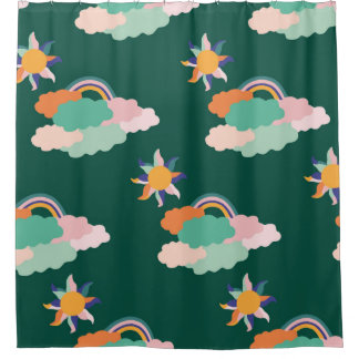 Seamless pattern design with colourful clouds and  shower curtain