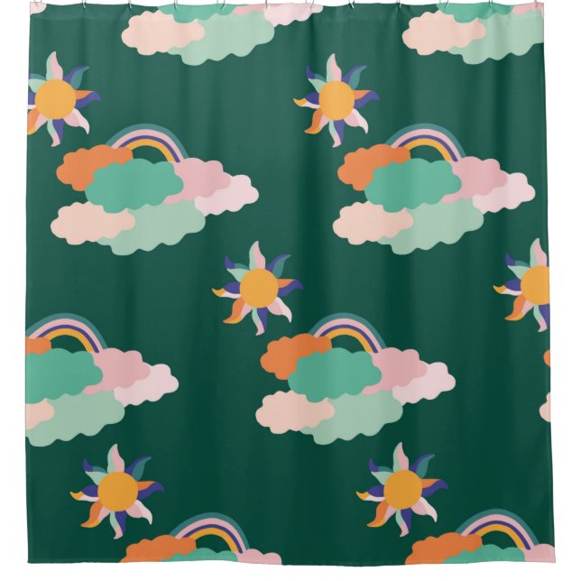 Seamless pattern design with colourful clouds and  shower curtain (Front)